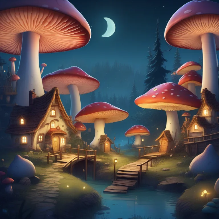 High Quality, Detailed, An Enchanted Village Built Among Gia...