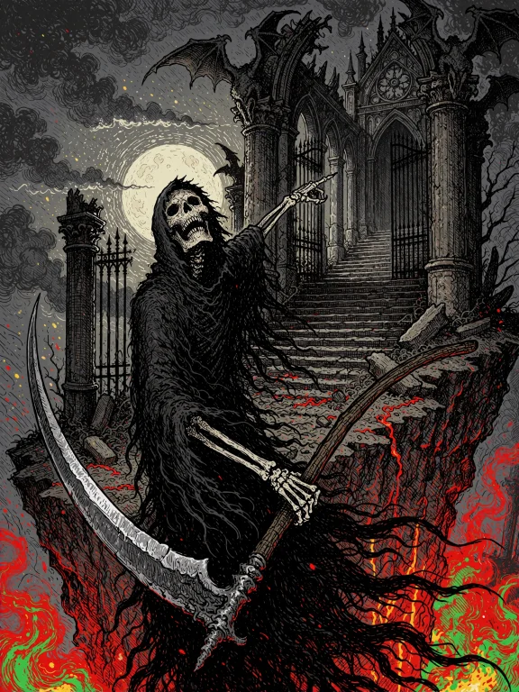 A Highly Detailed Xibalba-style Illustration Rendered In Pen...