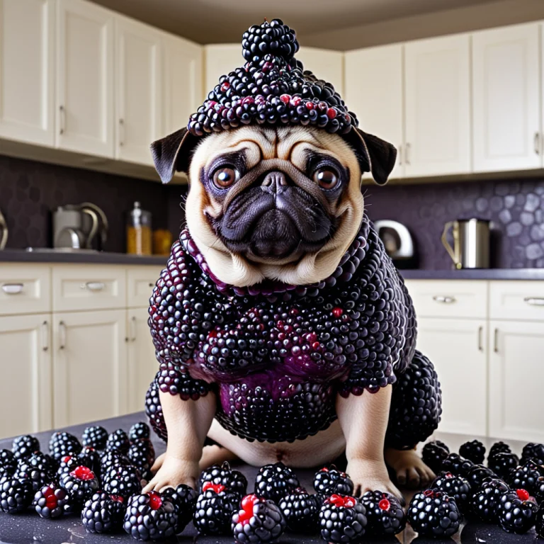A Ridiculously Fat And Grumpy Pug Dog Standing In A Kitchen,...