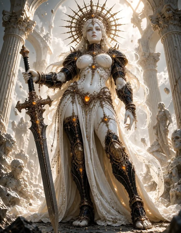 Full Body Divine Warrior Queen Standing In The Middle Of A S...