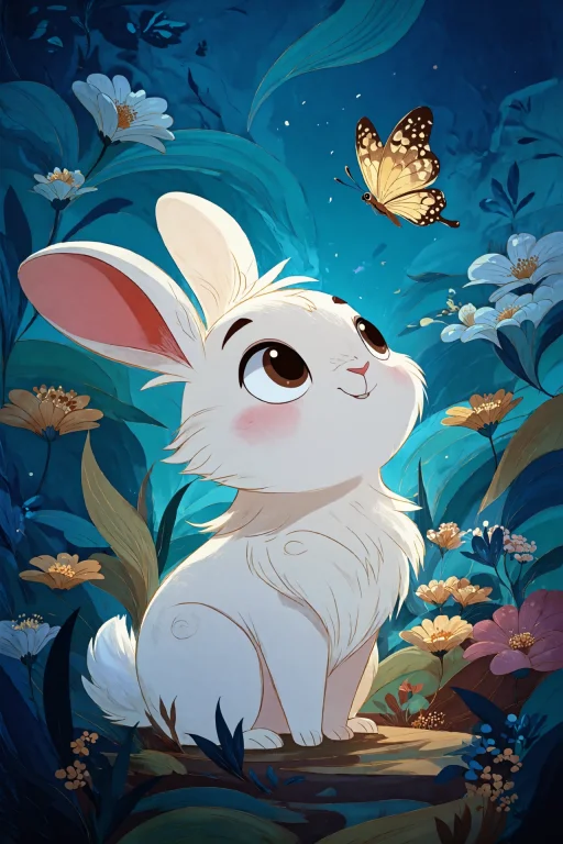 A Fluffy White Bunny Sitting In A Field Of Tall Grass And Wi...
