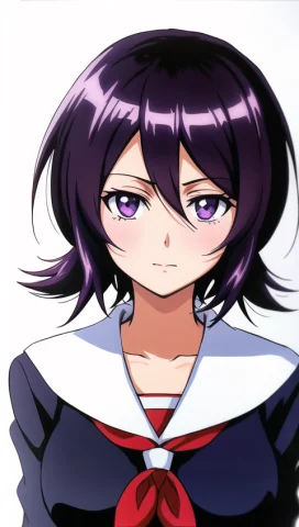 Best Quality, 1girl, Solo, Rukia, Bleach Anime, Portrait, Sc... — Stable Diffusion AI Prompt: (best quality), 1girl, solo, Rukia, Bleach anime, portrait, school uniform, shar...