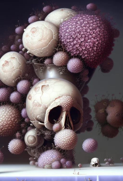 Mdjrny-v4 Style Oil Painting Of A Skull Vase Of Flowerssnail...