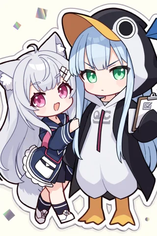 Premium Japanese Commercial Chibi Character Illustration Fea... — Stable Diffusion AI Prompt: Premium Japanese commercial chibi character illustration featuring two original...