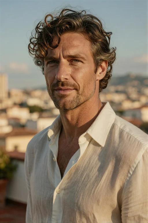 A Portrait Of A Man With Olive-toned Mediterranean Skin And...