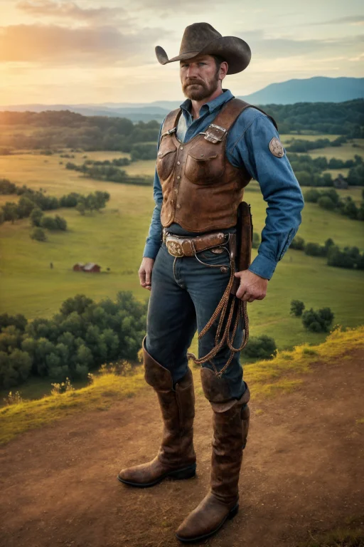 Majestic Raw Portrait Photograph Of A Cowboy In Full Gear, S...