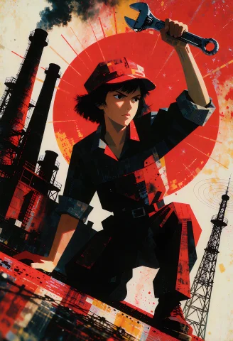 Constructivist Poster Of An Anime Character, Flat Red, Black... — Stable Diffusion AI Prompt: Constructivist poster of an anime character, flat red, black and cream only, bol...