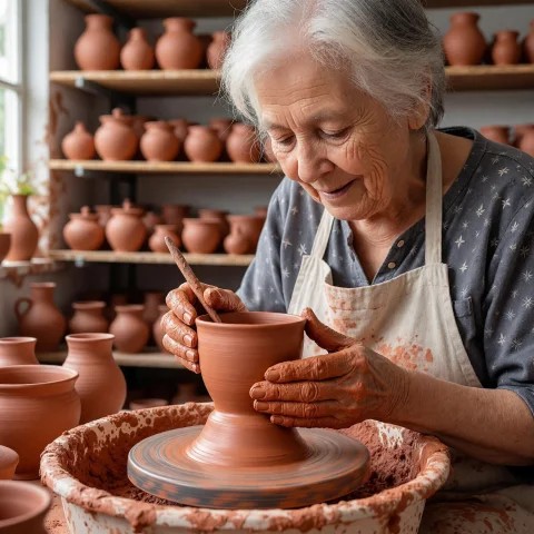 Astrodetailfx. A Documentary Close-up Of An Elderly Female C... — Stable Diffusion AI Prompt: AstroDetailFX. A documentary close-up of an elderly female ceramicist turning a...