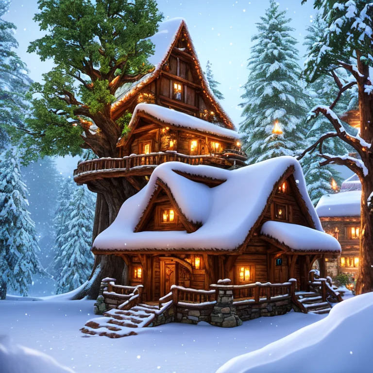 An Elven Village Build Inside Of A Gigantic Magical Tree Sta...