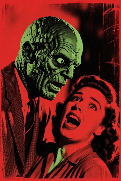 Highleveldescriptiona High-contrast 1950s Pulp Horror Movie...