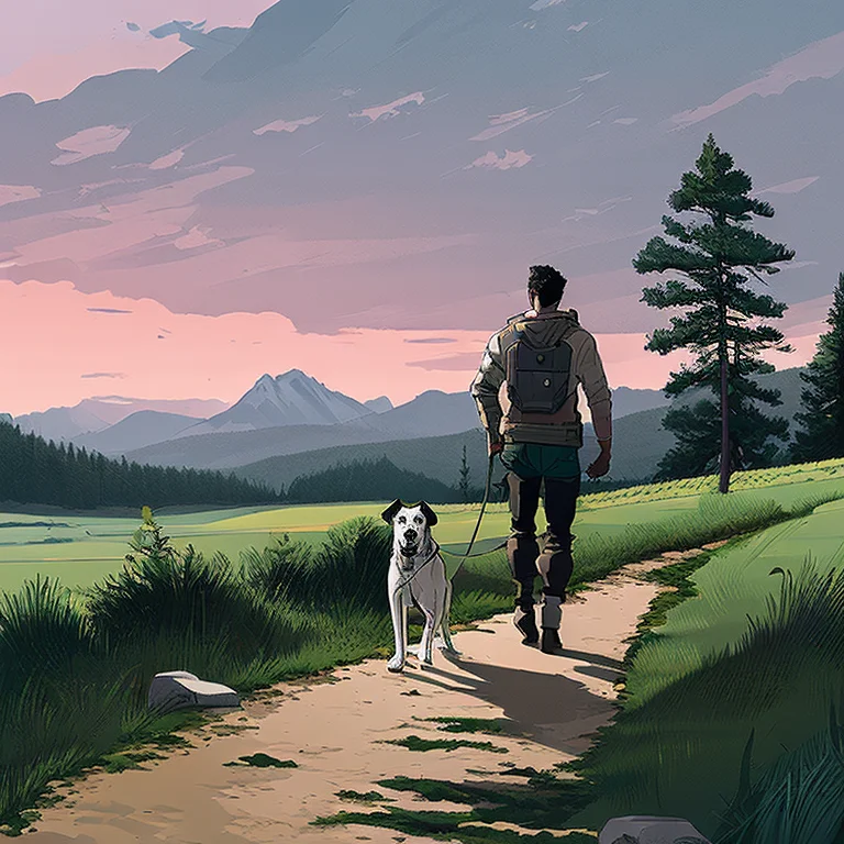 A Man Walking His Dog In The Countryside, Inkpunklite768, F1...