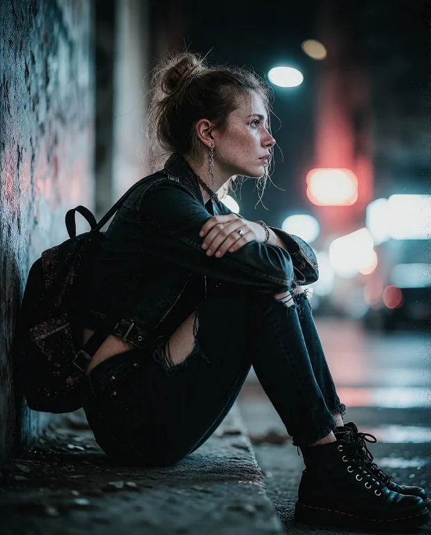 Young Woman With Light Brown Hair In A Messy High Bun And Lo...