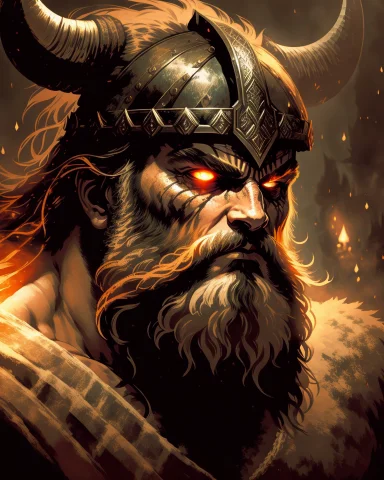 Viking, Barbarian, Warrior, Glowing Eyes, Horned Helmet, Bea... — Stable Diffusion AI Prompt: Viking, barbarian, warrior, glowing eyes, horned helmet, beard, angry face, high...