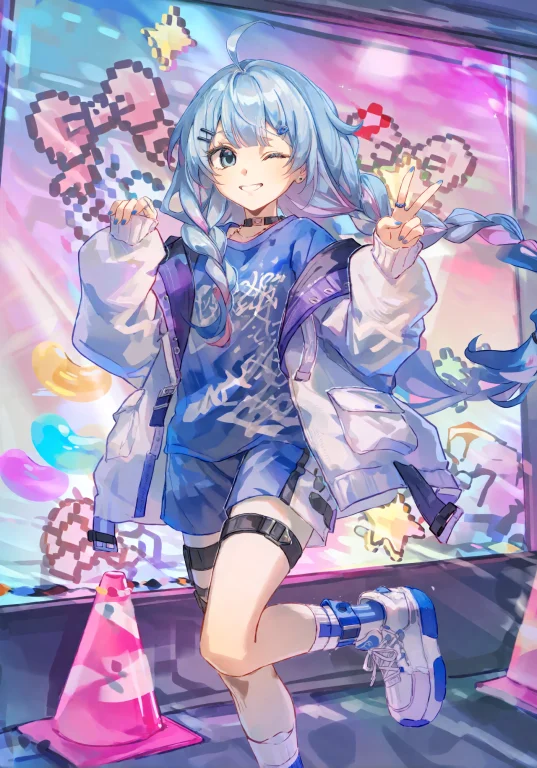 A Fictional Female Character With Light Blue Braided Hair An...