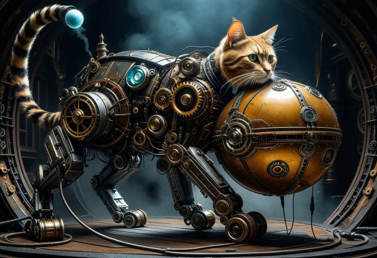 An Ancient, Gigantic Robotic Anamorphic Cat Emerging From A...
