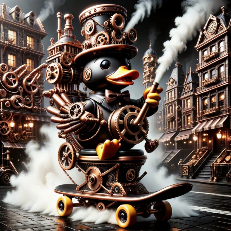 A Steampunknoireai Rubber Duck, Sitting, Over A Toilet Bowl,...