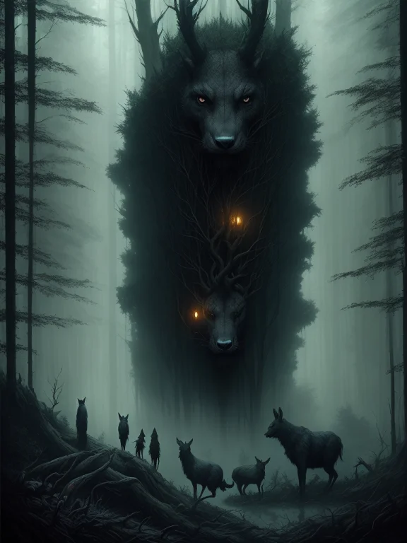 Animals In Dark Forest, Dark Art, Surrealism, Dramatic, Greg...