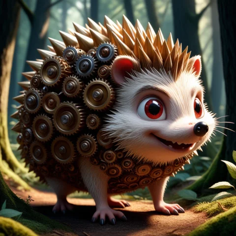 An Adorable Anthropomorphic Mechanical Hedgehog As The Huge... — Stable Diffusion AI Prompt: `an adorable anthropomorphic mechanical hedgehog as the huge central protagonist...