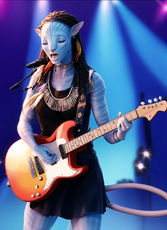 Neytiriblueskinbabe, 1girl, Tail, Black Dress, Eyes Closed,...
