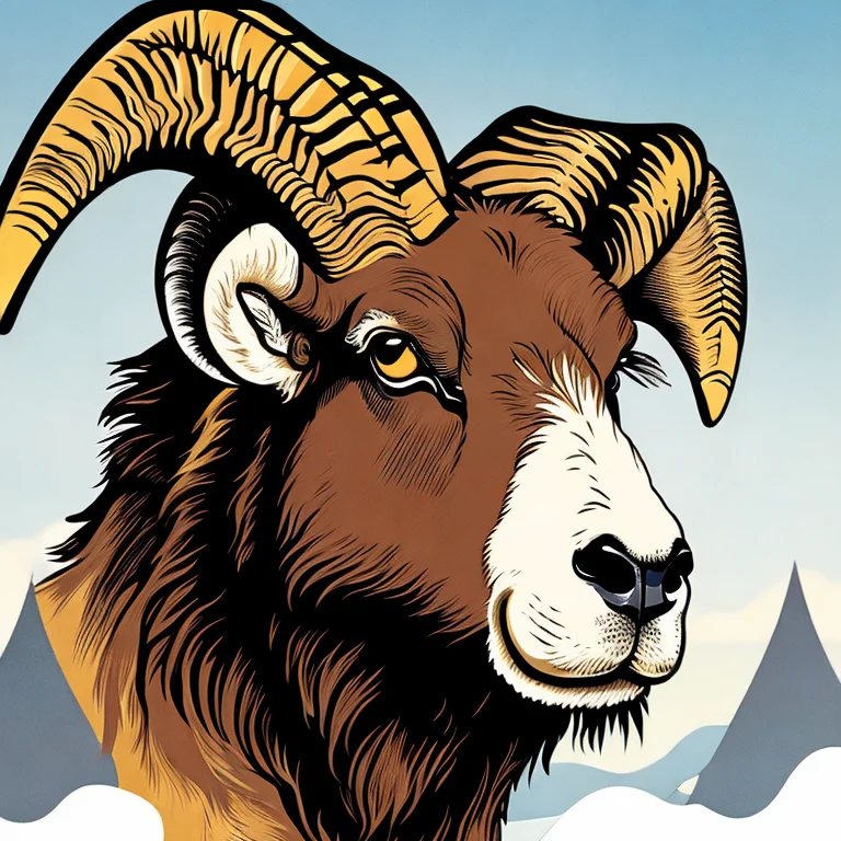 Illustration By Vector-art Of A Ram With Mountains Backgroun...
