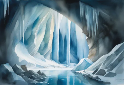 A Frozen Throne Room Deep Beneath A Glacier, Watercolor Pain... — SDXL AI Prompt: a frozen throne room deep beneath a glacier, watercolor painting, high key light...