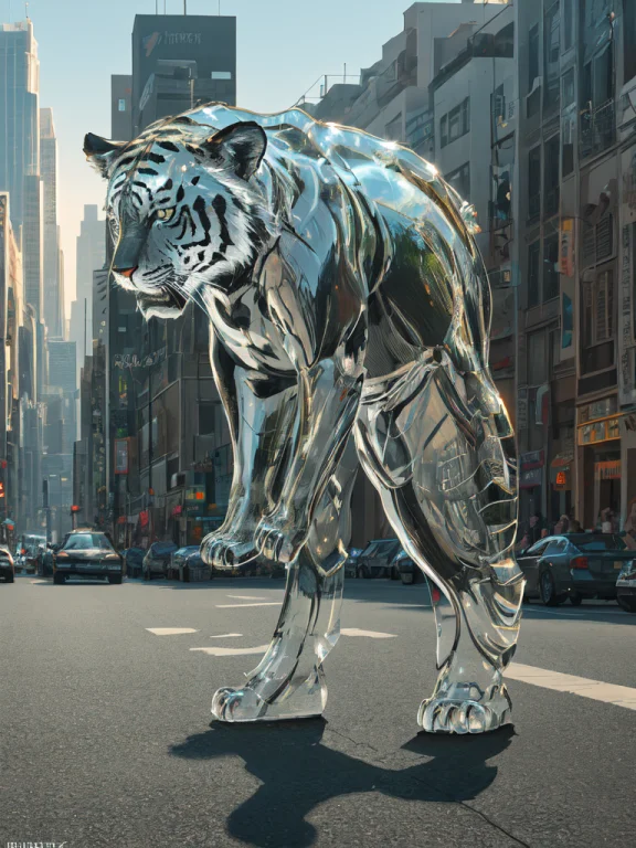 Realistic Full Body Glasssculpture Of A Tiger, Translucent,...