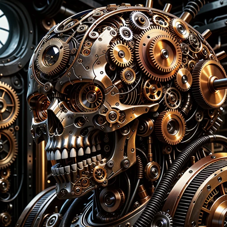 A Close-up Cinematic Portrait Of An Intricate Clockwork Cybe...