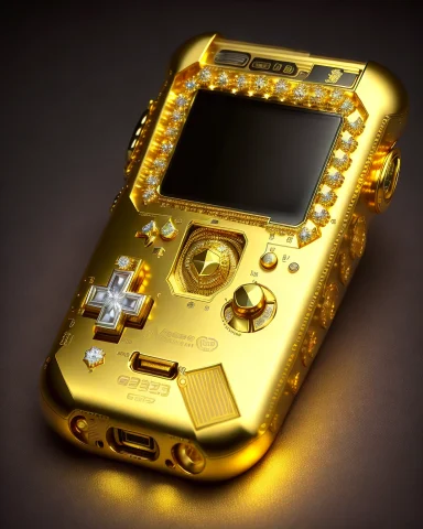 A Game Boy Made Of Gold And Diamonds — Stable Diffusion AI Prompt: a game boy made of gold and diamonds
