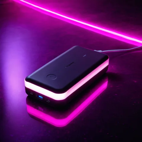 Loratech2neonpinkhazev10.80, Techpinkhaze, A Portable Power... — SDXL AI Prompt: , techpinkhaze, a portable power bank surrounded by soft magenta-pink neon haze,...