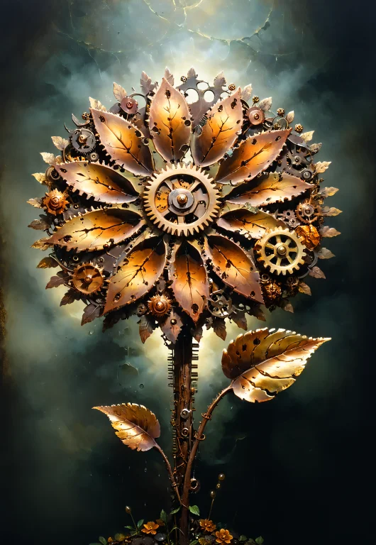 Masterpiece, Best Quality, Surreal Mechanical Garden, Bronze...