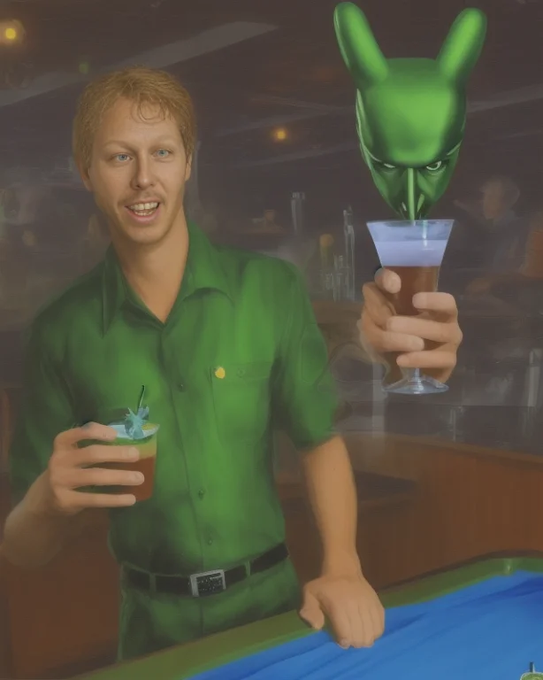 Sks Man As A Green Roswell Alien, Wearing A Hawaiian Shirt,...