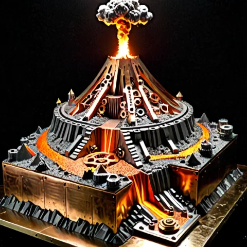 A Science Fair Diorama Of An Erupting Volcano, But The Mount... — SDXL AI Prompt: A science fair diorama of an erupting volcano, but the mountain is built entirel...