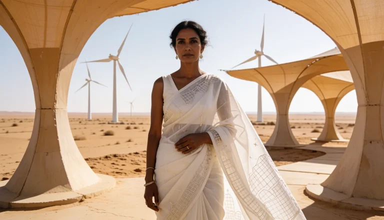 Adult Indian Woman In An Architectural White Sari With Subtl...