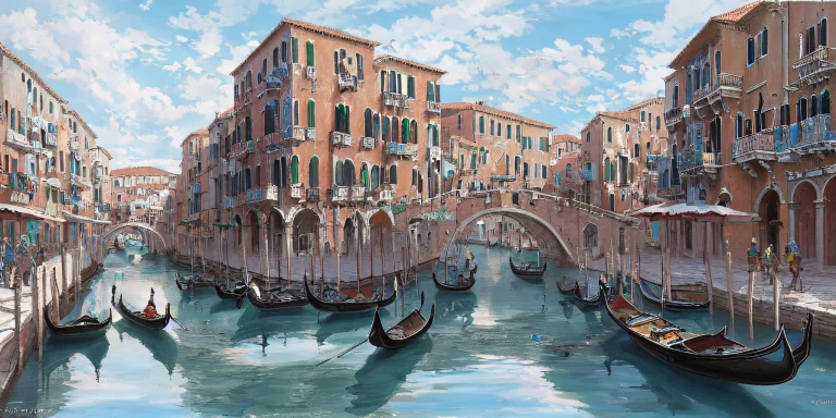 Masterpiece, 1boy, A Beautiful Venetian Town In The Style Of...