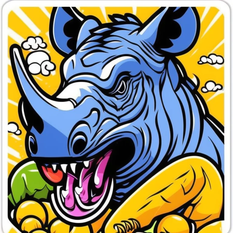 A Rhino Illustration Stickers, Cut-out Sticker Of Rhino Stic...