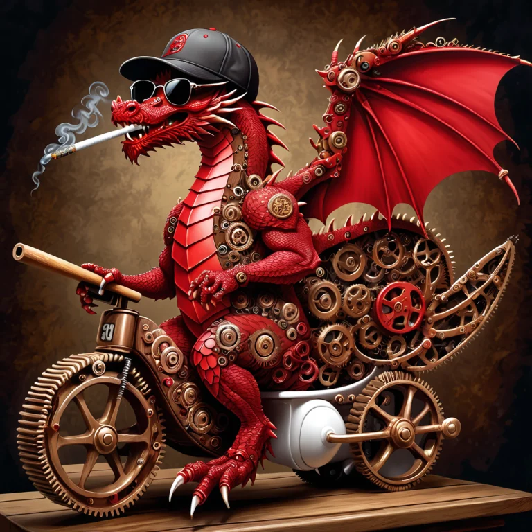 Red Dragon1.1 Made Of Roast Gears, Wearing Sunglasses, Smoki...