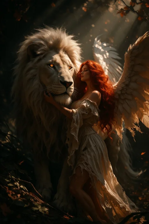 Dark Moody Atmosphere, A Powerful White Lion, The Lion Has A...