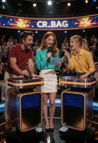 Graphic Ultra Realistic Comedy Tv Game Show, Professional Te... — Stable Diffusion AI Prompt: ### Graphic Ultra realistic comedy TV game show, professional television studio,...