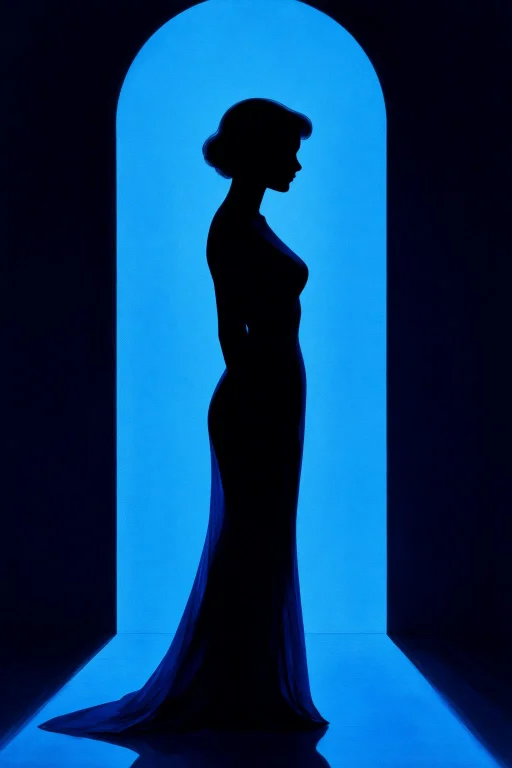 Woman Mid Shot In Exquisite, Painting Of A Dark Silhouette,...