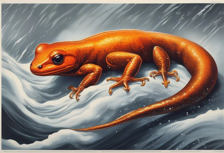 A Salamander Swimming Through A Stream Of Lava, Vintage Post...