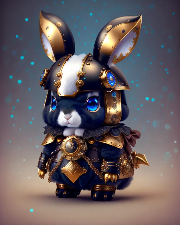 Cute Bunny, Shiny Armor, Style Steampunk, Ram-rabbit, 2 Smal...