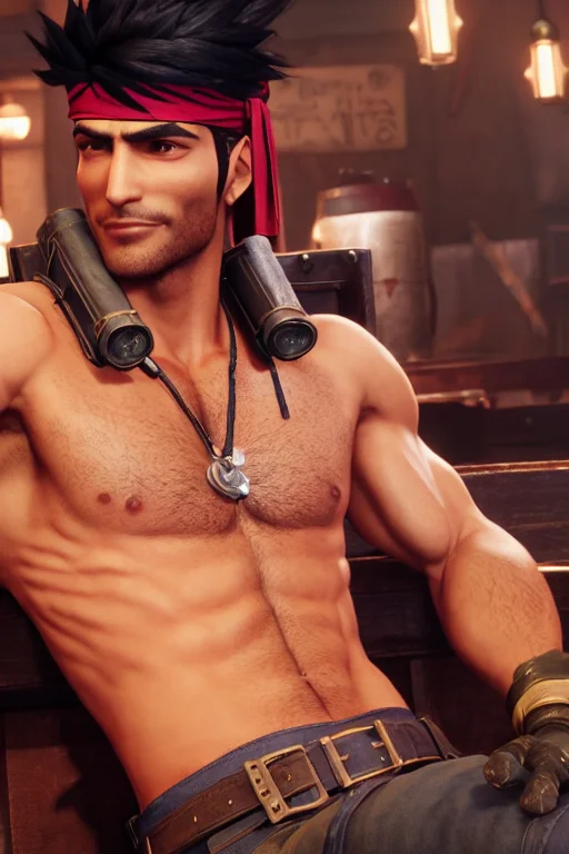 Biggs Ff7r Shirtless, Relaxing At Seventh Heaven Bar, Hairy...