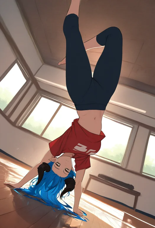Posedaal, 1girl, Solo, Demongirl, Demonhorns, Messyhair, Blu...