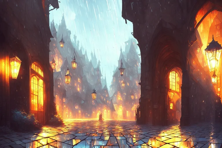 Upside Down Medieval Streets In The Rain And Sunlight By Kuv...