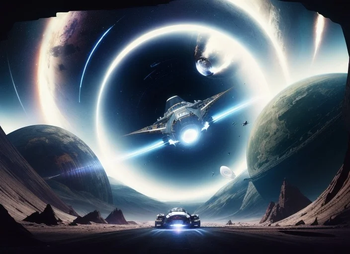 A Space Ship Going Through A Huge Worm Hole, Dutch Angle Fro...