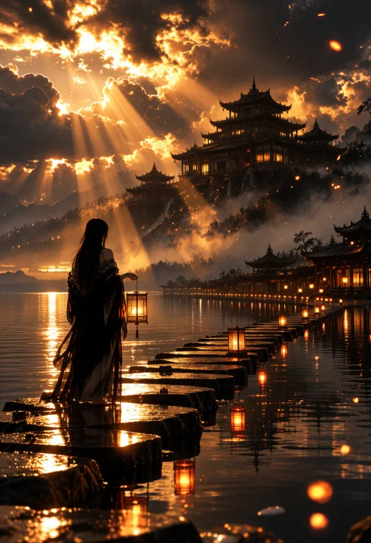 Vishalknn, A Lone Girl Stands At The Edge Of A Calm Lake Dur...
