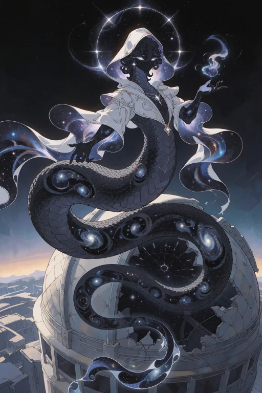 An Anthropomorphic Serpent Mage Whose Scales Have Transforme...