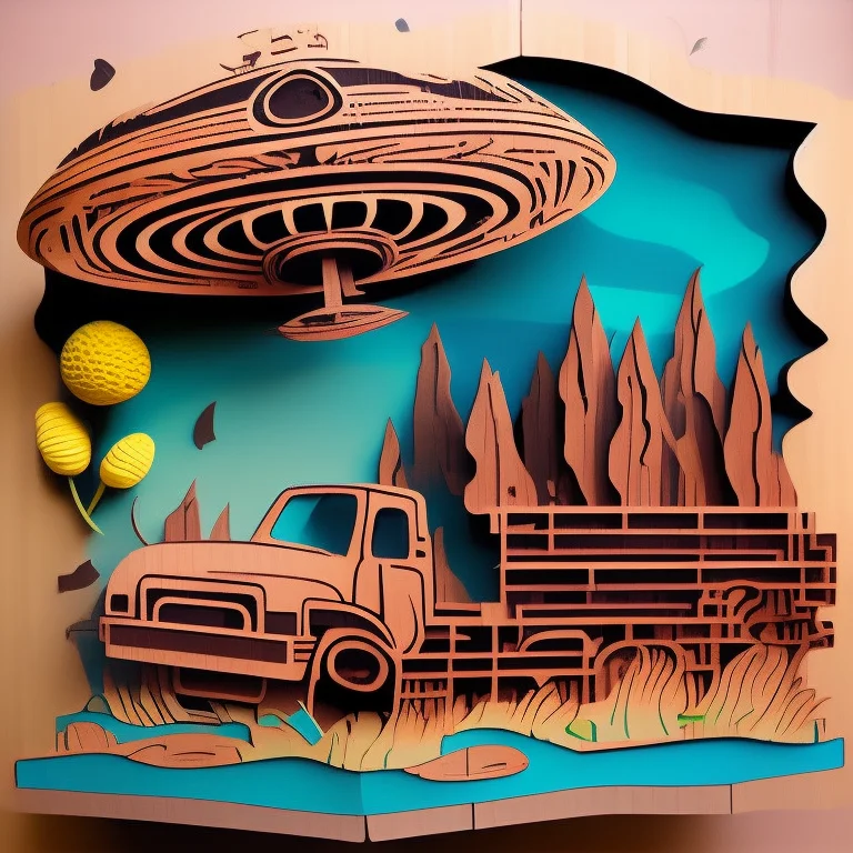 Wooditize A Cow Being Taken Away By A Ufo Spaceship, Artwork...