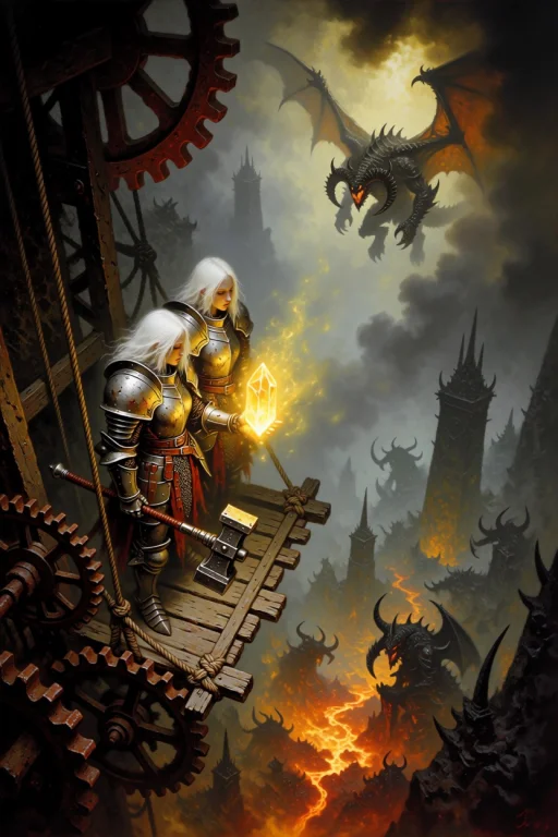 A Surreal, Grimdark Horror-fantasy Painting Depicting A Desc...