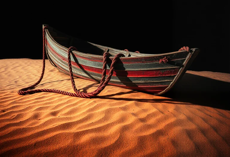 Photorealistic Surrealism, A Weathered Vintage Wooden Rowboa...